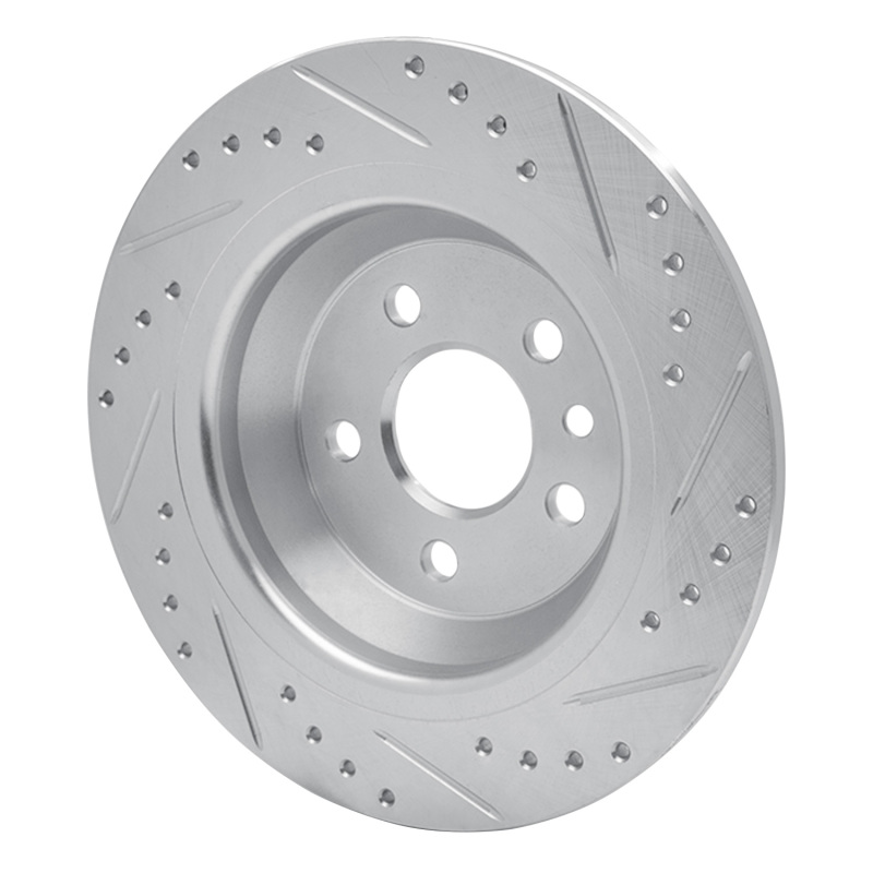 Ford Focus RS Brake Rotor (1) - Rear Left - R1 Concepts - Drilled & Slotted - Silver - `09-`15